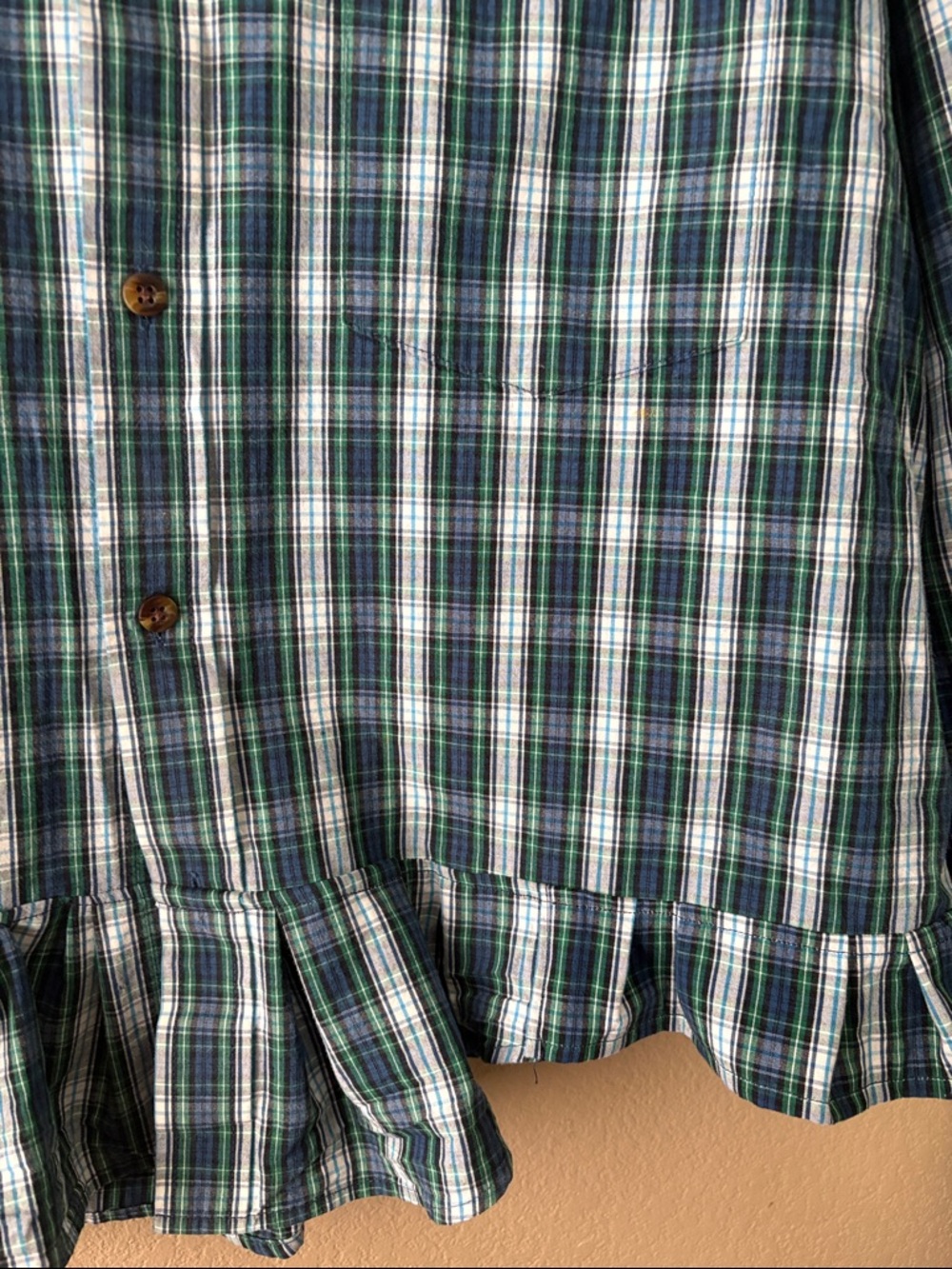 Izod Green and Blue Plaid Ruffle-Hem Button Shirt - Picture 6 of 8